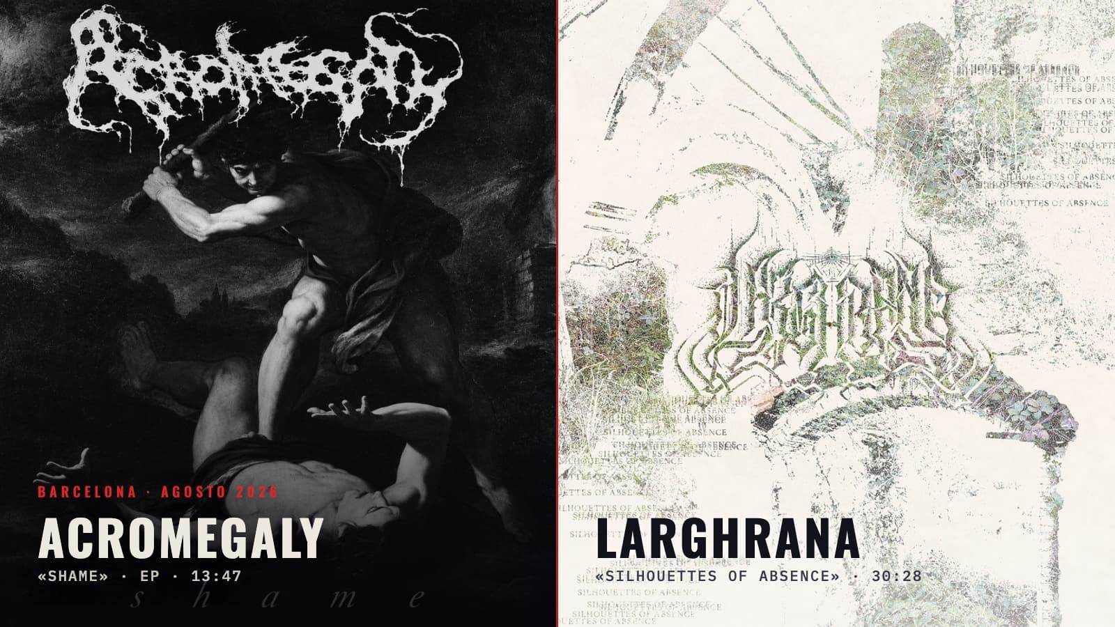 Portadas de «Shame» de Acromegaly y «Silhouettes of Absence» de Larghrana
