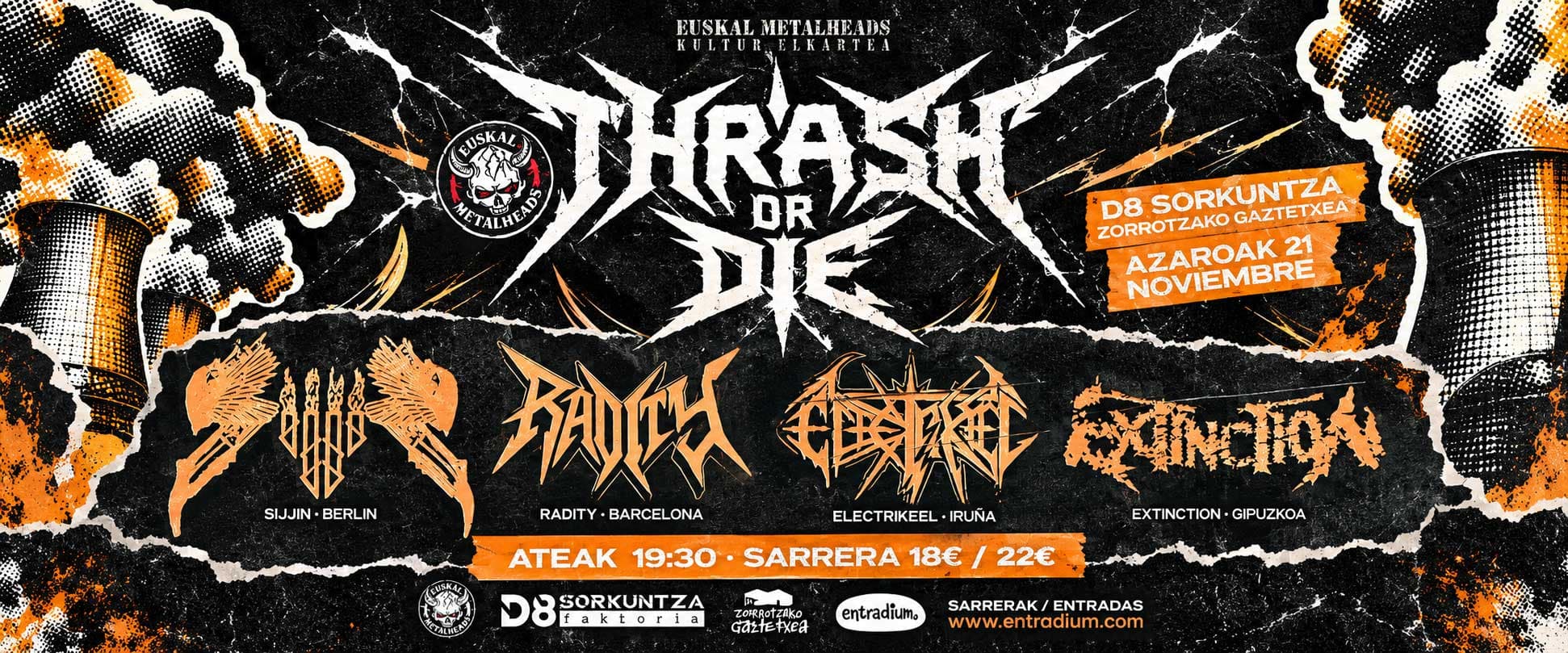Cartel del Thrash or Die 2026 en Bilbao con Sijjin, Radity, Electrikeel y Extinction
