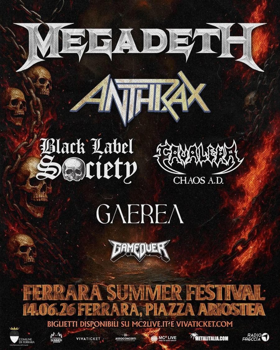 Megadeth + Anthrax + Black Label Society + Cavalera Conspiracy + Gaerea @ Piazza Ariostea