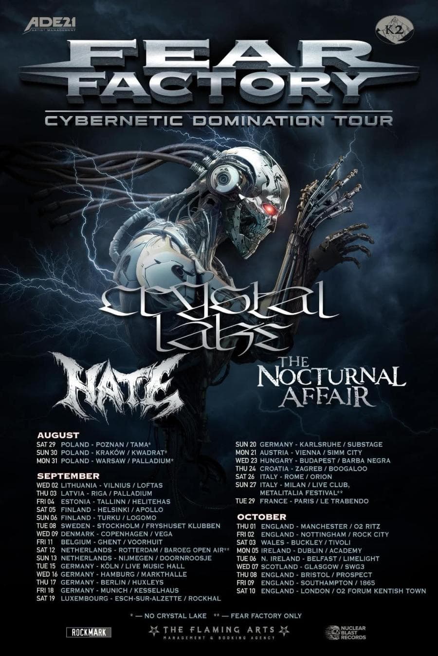 Fear Factory + Crystal Lake + Hate + The Nocturnal Affair